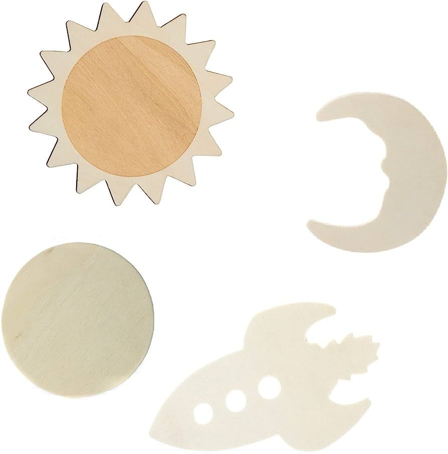 Pack of 24 Unfinished Wood Outer Space Cutouts by Factory Direct Craft - Suns, Moons, Rocket Ship... | Amazon (US)