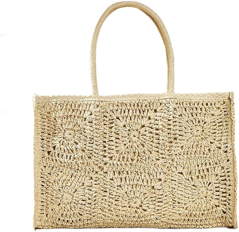 MININAI Straw Beach Bag for Women Bohemian Top Handle Aesthetic Woven Tote Handbag Summer Handmad... | Amazon (US)