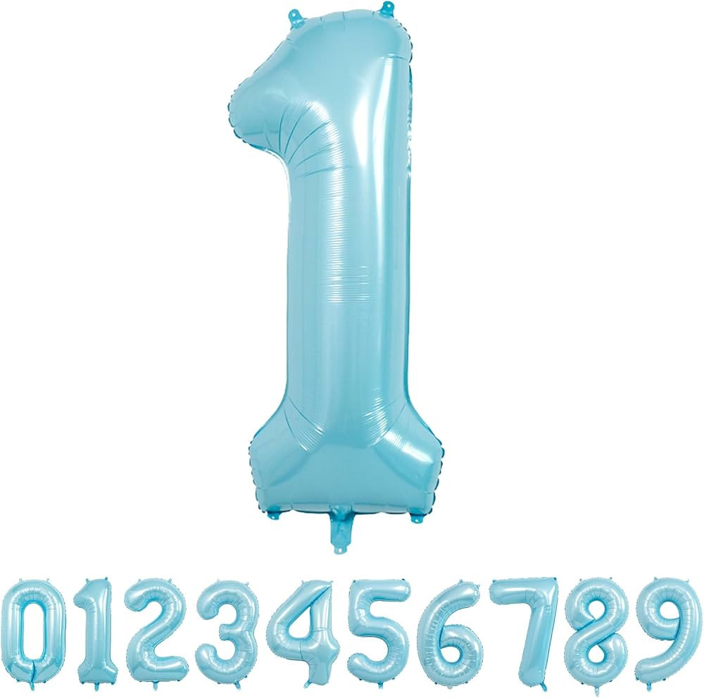 40 Inch light blue Number Balloons, Helium Mylar Foil Number Balloons for Birthdays, Number 1 Bal... | Amazon (US)