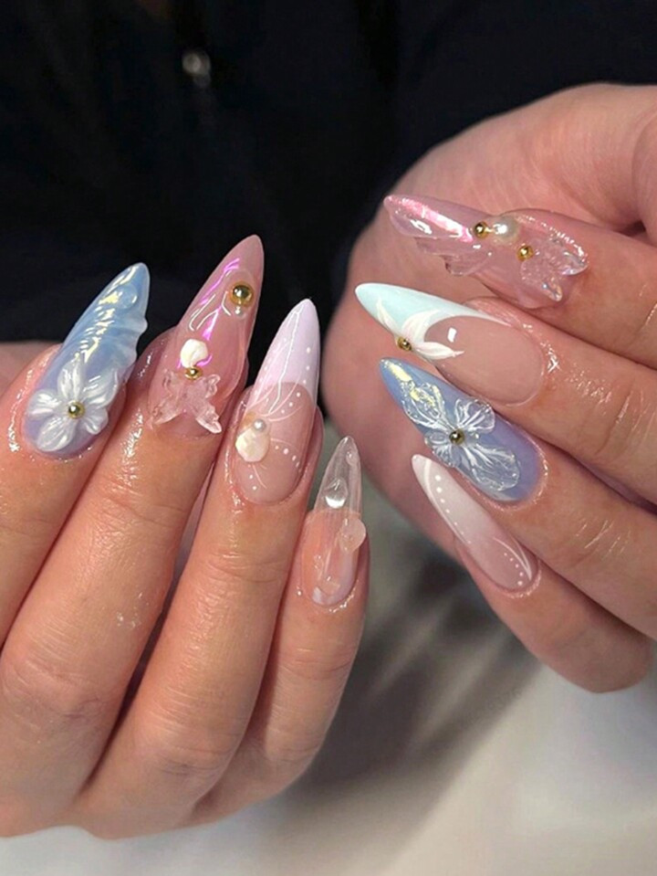 Instantly Upgrade Your Look With 24 Pcs Long Almond Pure Handmade Fake Nail Creative Cute Special... | SHEIN
