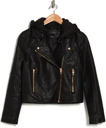 Faux Leather Hooded Crop Moto Jacket | Nordstrom Rack