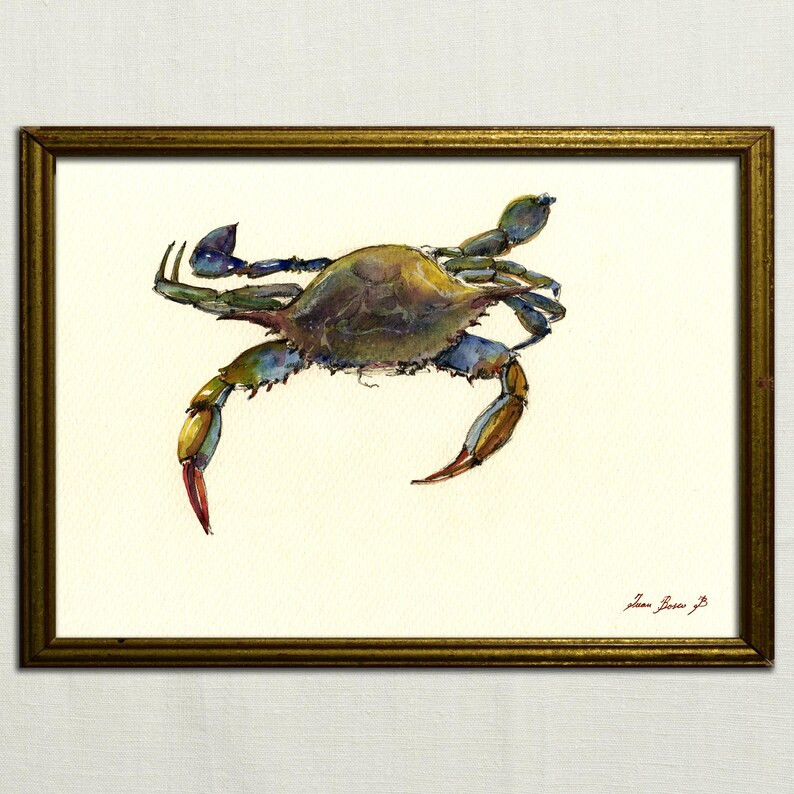Print-blue Crab Print Watercolor Painting Art Wall Sea Seafood Fish Crab Beach - Art Print by Jua... | Etsy (Global)