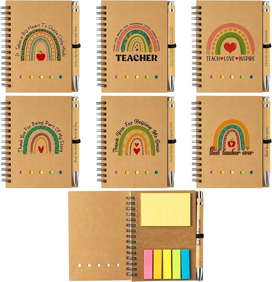 ANGOLIO Teacher Sticky Notes Set - 12Pcs Rainbow Wirebound Spiral Notebook Kraft Cover Notepads C... | Amazon (US)