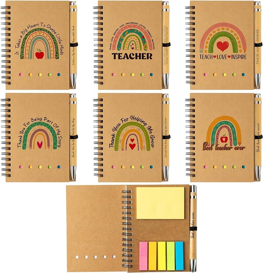 ANGOLIO Teacher Sticky Notes Set - 12Pcs Rainbow Wirebound Spiral Notebook Kraft Cover Notepads C... | Amazon (US)