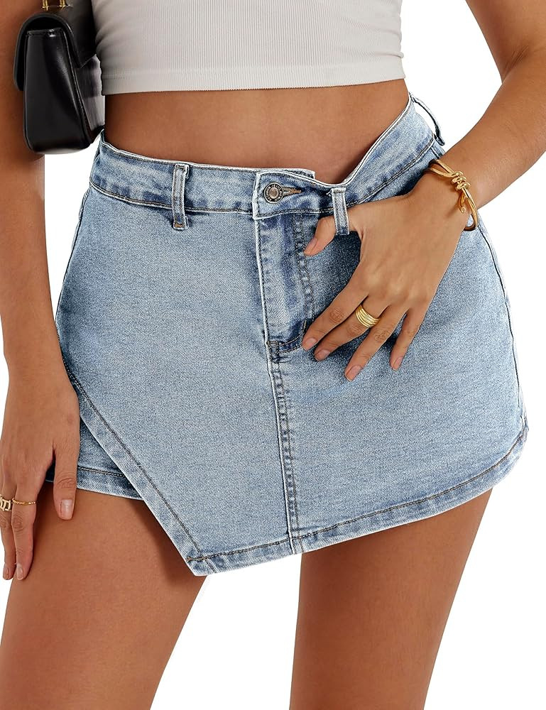 Denim Skorts Stretchy High Waisted Jean Shorts for Women Trendy Sumemr Mini Jean Skirt with Short... | Amazon (US)