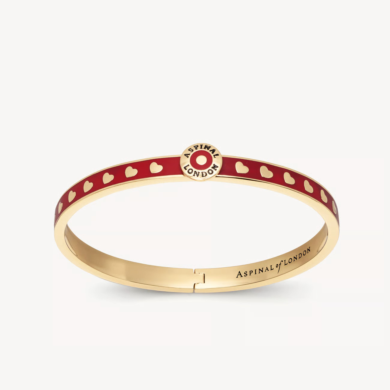 Thin Love Hearts Bangle

        
            
            Cardinal Red Enamel & 18ct Gold Plated | Aspinal of London US