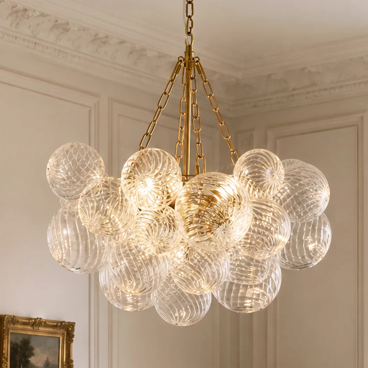 Modern Polished Brass Bubble Glass Cluster Chandelier, 4-Light E12, Adjustable Chain, Sloped Ceil... | Wayfair North America