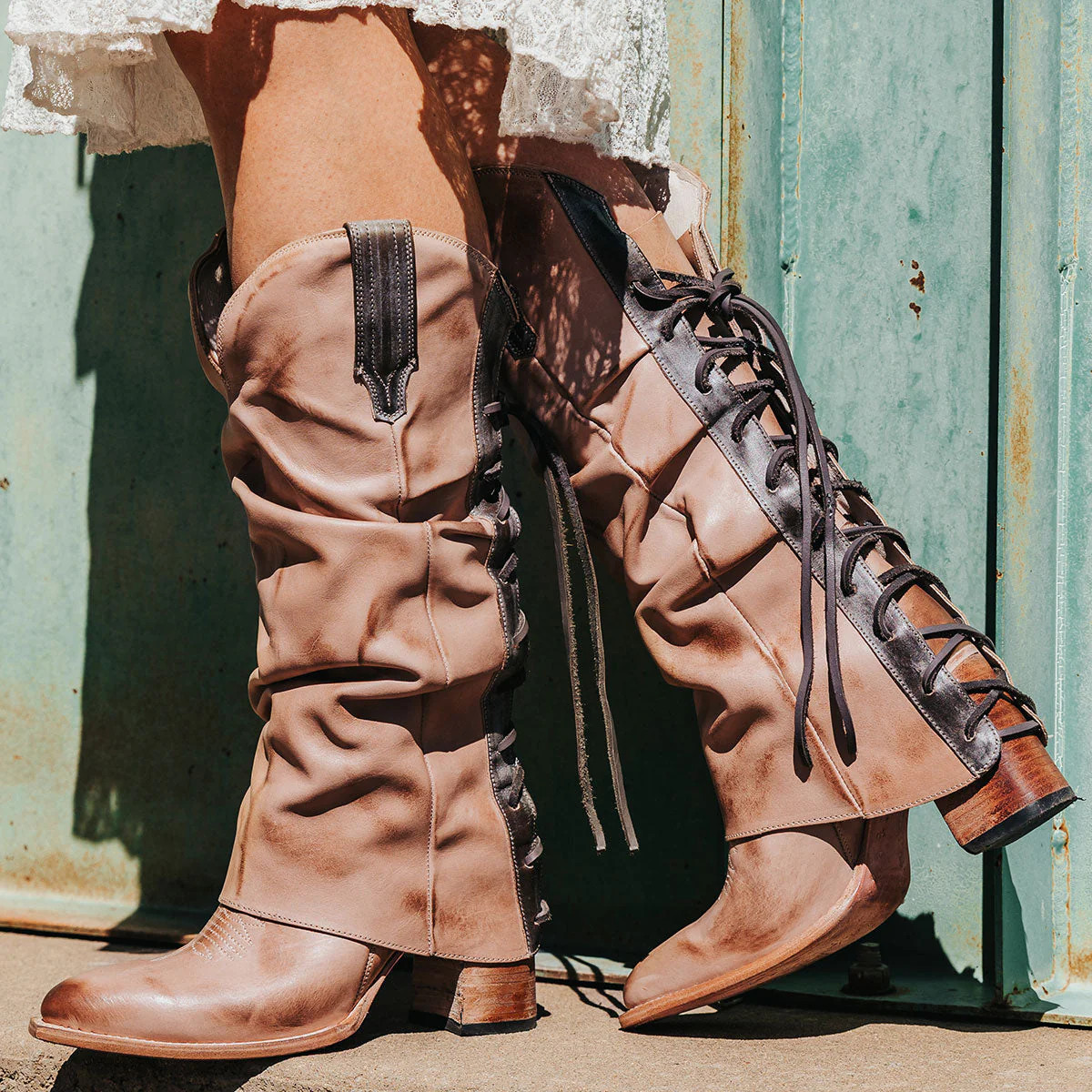 JULES Women's Back Lace Pointed Toe Tall Boot Blush | Freebird Stores | Shop Women's Blush Pointe... | Freebird