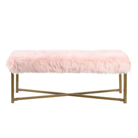HomePop Faux Fur Rectangle Bench, Pink | Walmart (US)