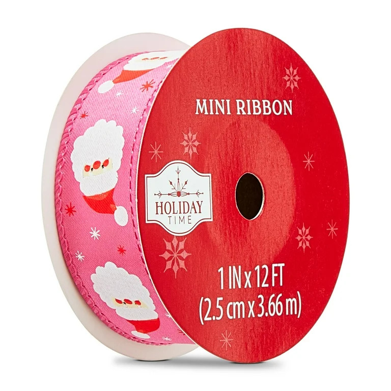 Pink Santa Mini Christmas Ribbon, 1" x 12', by Holiday Time - Walmart.com | Walmart (US)