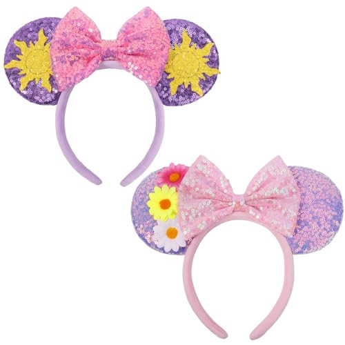 ETLUK 2PCS Mouse Ears Headband, Princess Mouse Ears Sequin Bow Headbands for Women Girls, Cosplay, Park Accessories Party Decorations | Amazon (US)