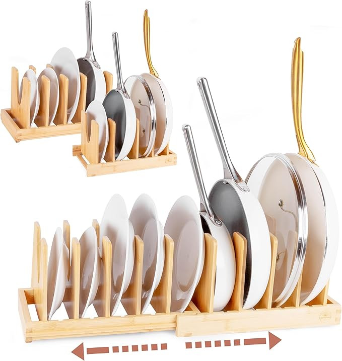 Pot and Pan Organizer for Under Cabinet – Bamboo Pot Lid Organizer for Cabinet with Magnetic Lo... | Amazon (US)