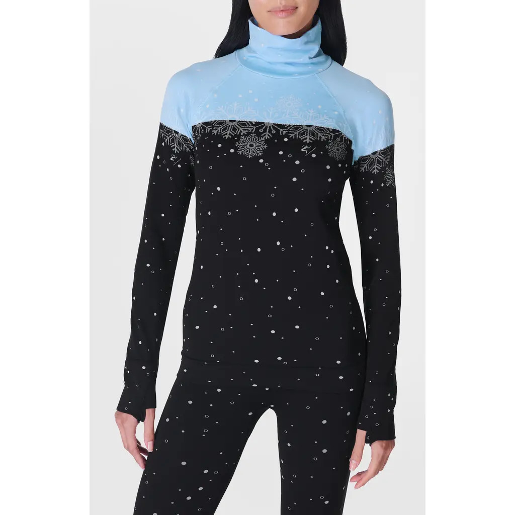 Sweaty Betty Snowflake Mock Neck Base Layer Top in Blue Snowflake Jacquard at Nordstrom, Size Large | Nordstrom