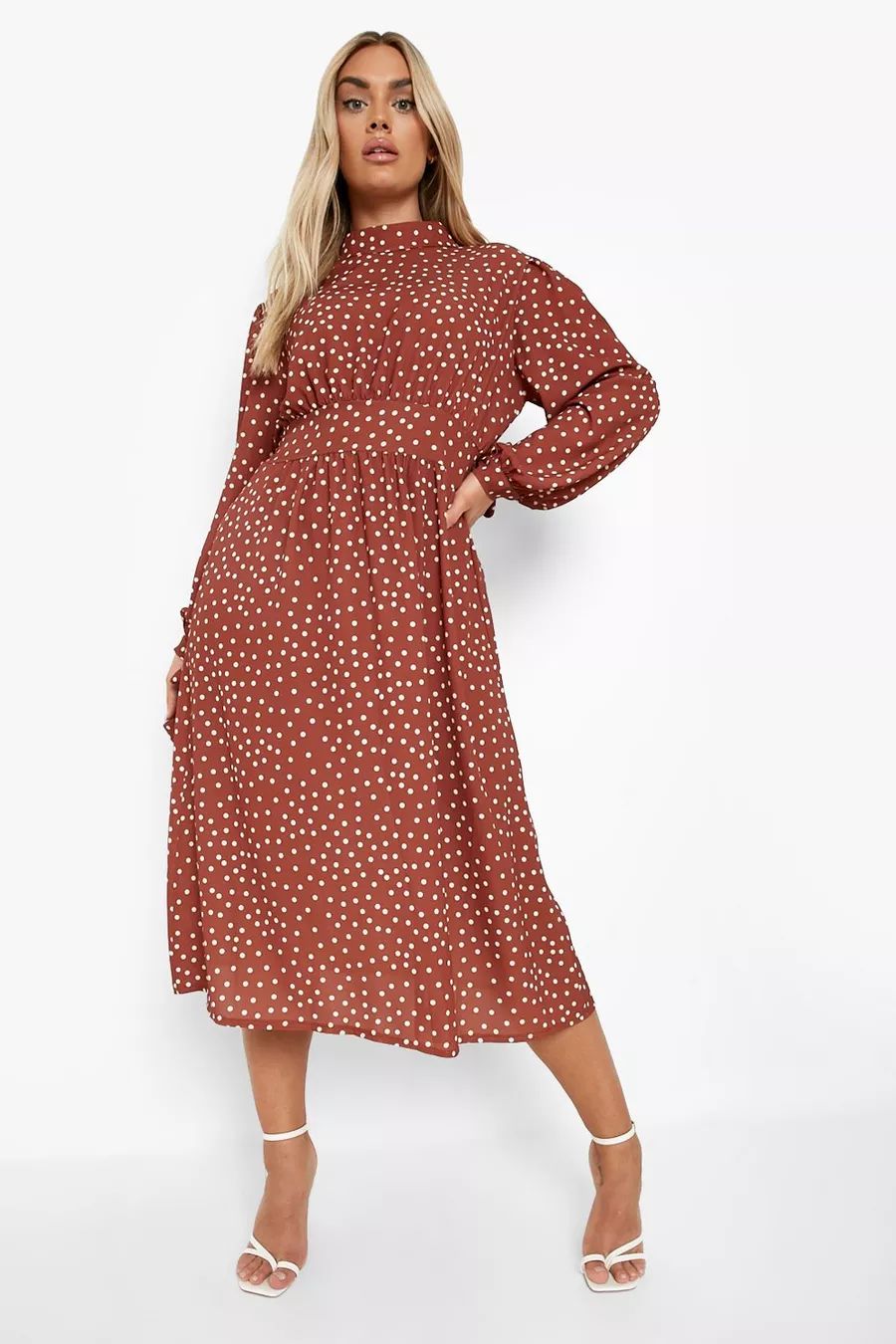 Plus Polka Split Midi Dress | Boohoo.com (US & CA)