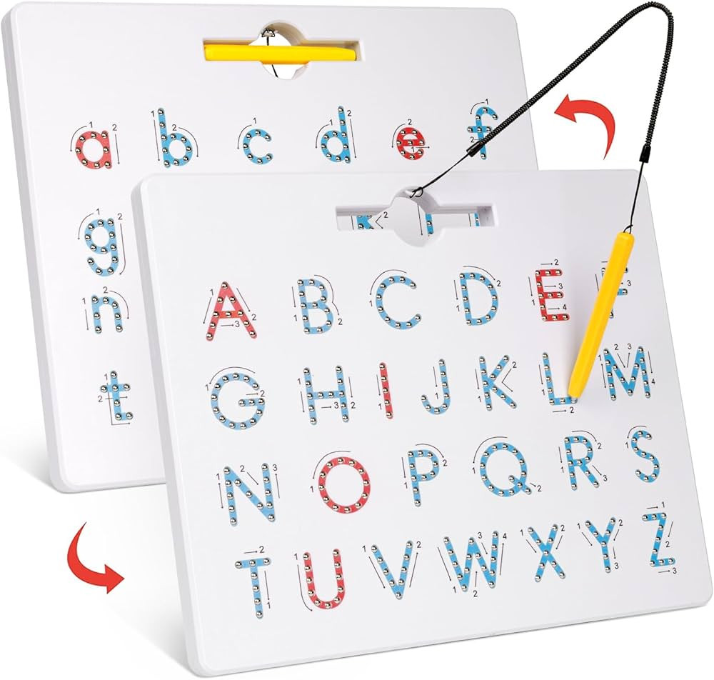 GAMENOTE Double Sided Magnetic Letter Board - 2 in 1 Alphabet Magnets Tracing Board for Toddlers ... | Amazon (US)