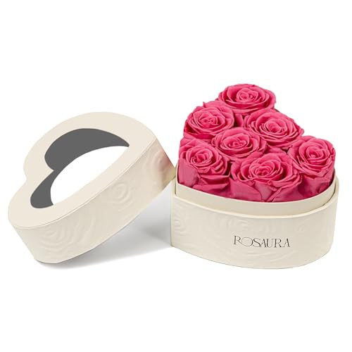 Rosaura Heart-Shaped Preserved Roses Gift Box - Real Forever Flowers for Christmas, Birthday, Valentine's & Mother's Day (Pink, 7 Roses) | Amazon (US)
