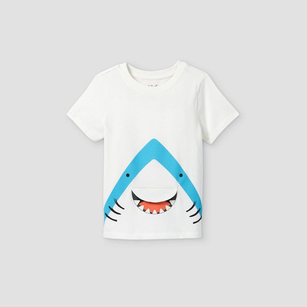 Toddler Boys' Shark Graphic Short Sleeve T-Shirt - Cat & Jack Cream 18M, Ivory | Target