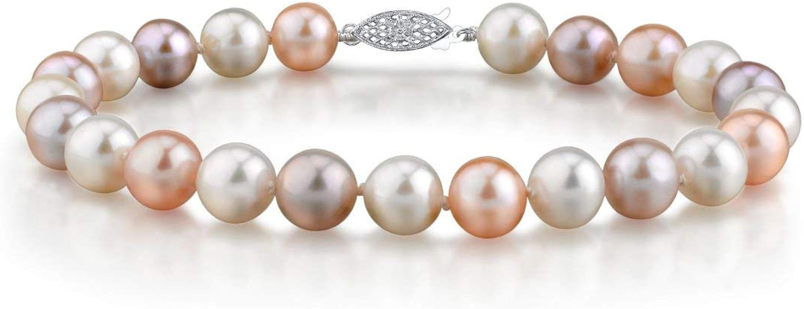 The Pearl Source 14K Gold 7-8mm AAAA Quality Round Multicolor Freshwater Cultured Pearl Bracelet ... | Amazon (US)