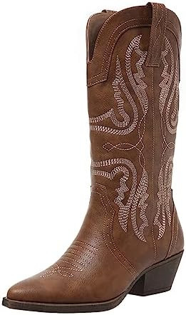 SelRoys Cowboy Boots for Women Cowgirl Mid Calf Western Boots Embroidered Stitched Pointed Toe Ch... | Amazon (US)