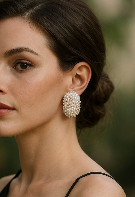 Faux Pearls Rhinestones Oval Earrings | Chicwish