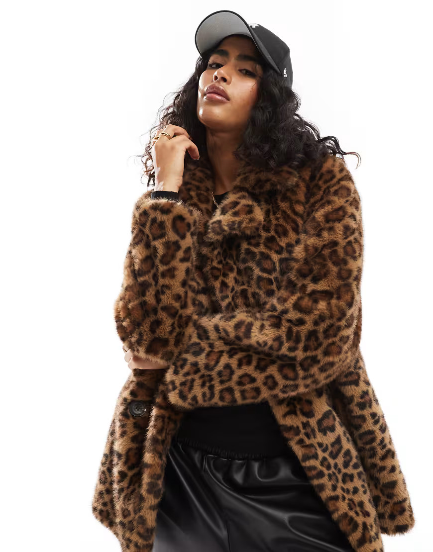 Bershka longline faux fur coat in leopard print-Multi | ASOS (Global)