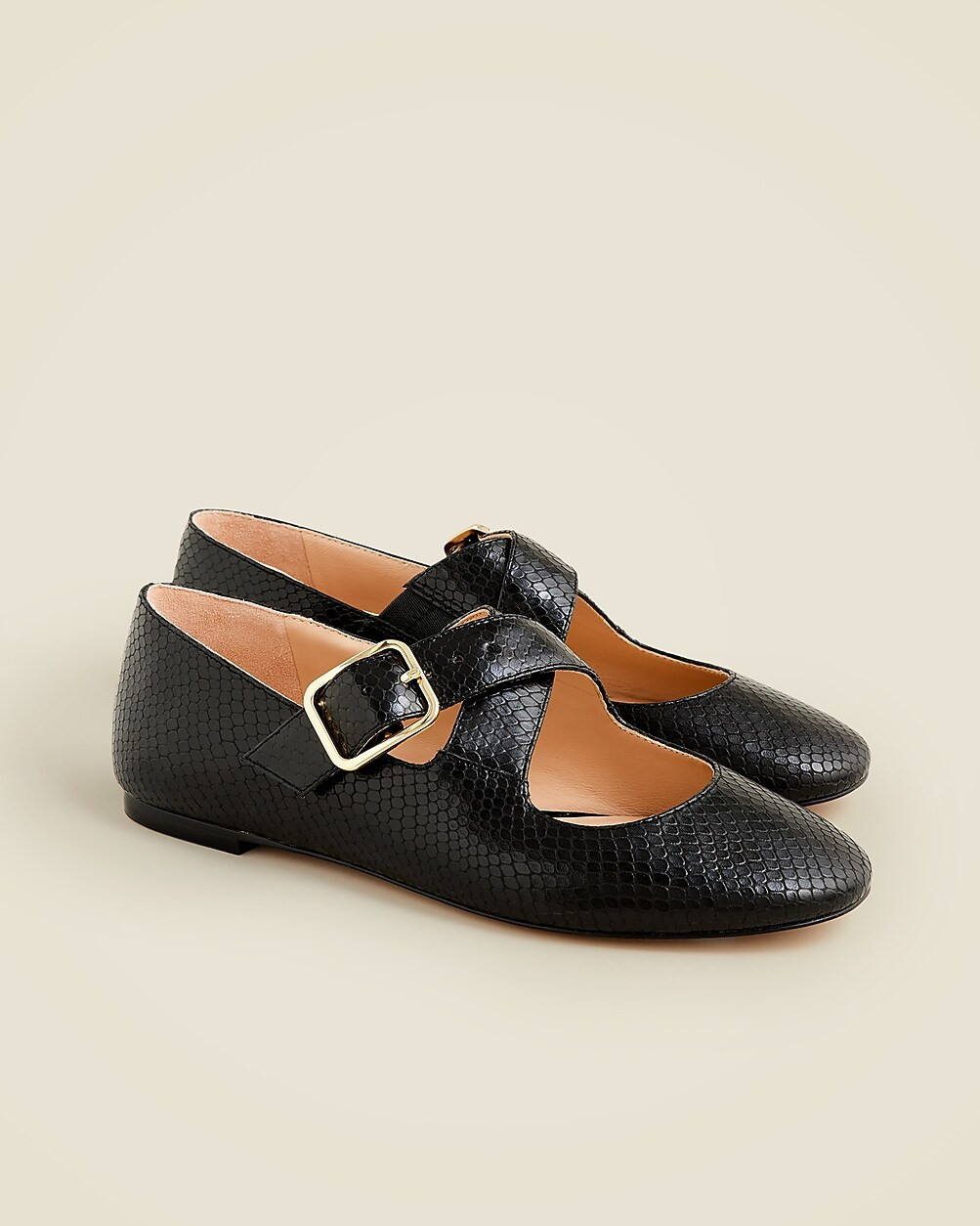 Logan crisscross Mary Jane ballet flats in snake-embossed Italian leather | J. Crew US