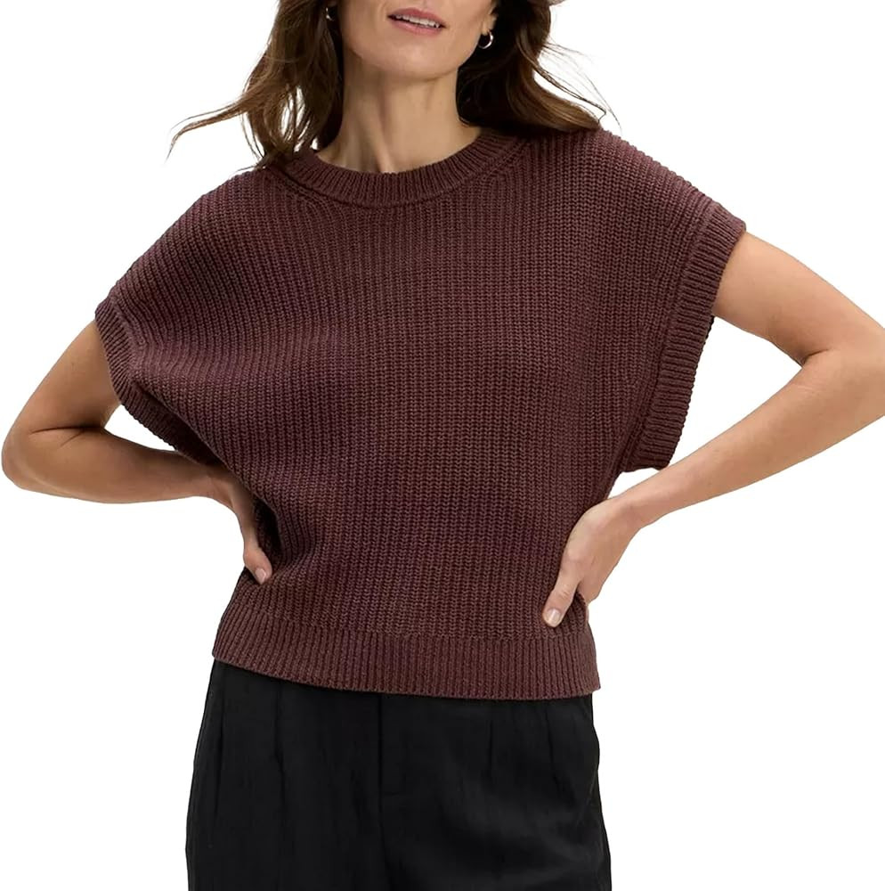 Womens Short Sleeve Sweater Vest Crew Neck Knit Lightweight Pullover Casual Loose Tank Tops Beach... | Amazon (US)