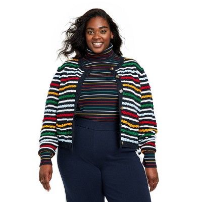 Women's Textured Striped Cardigan Sweater - La Ligne x Target Navy/Red/Yellow | Target