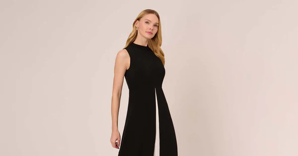 Colorblock Matte Crepe Cropped Jumpsuit With Skirt Overlay In Black Ivory | Adrianna Papell