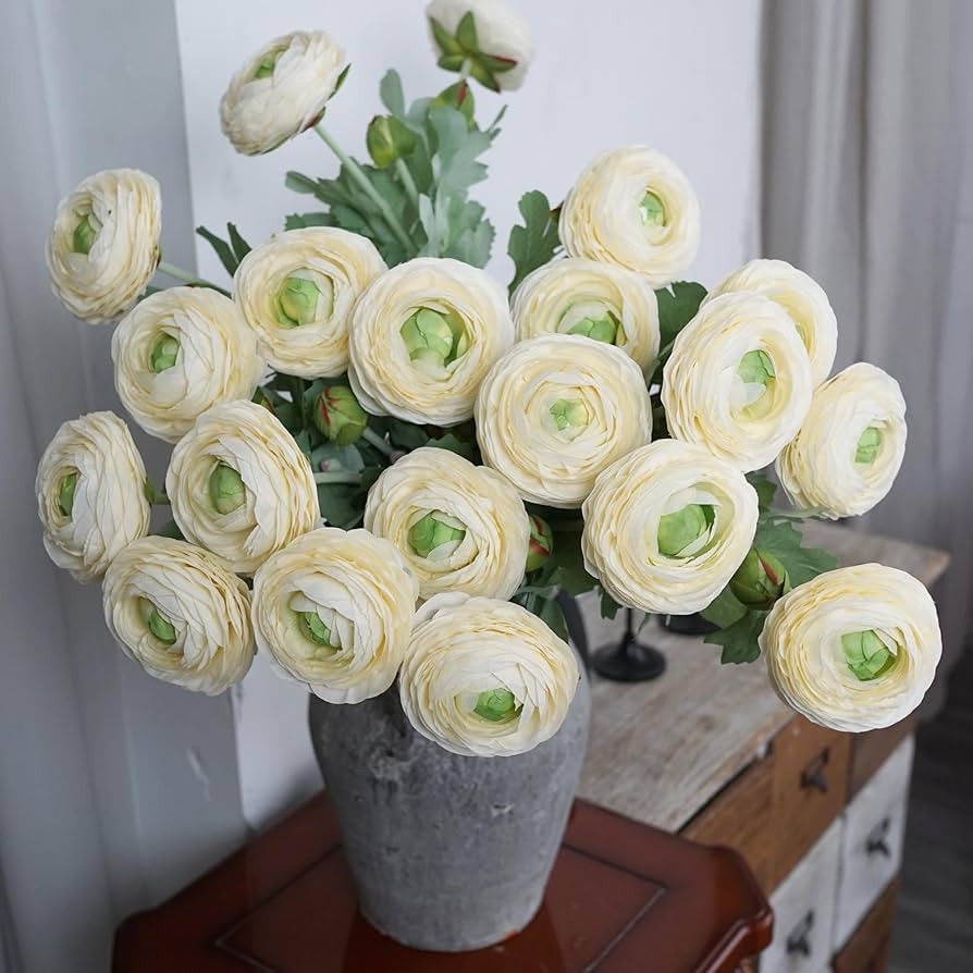 10PCS Artificial Ranunculus Flowers with Real Touch Stem Silk Ranunculus Blooming Flowers Faux Le... | Amazon (US)