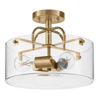 Home Decorators Collection Shirwell 13.5 in. 3-Light Brushed Gold Round Semi-Flush Mount, Modern ... | The Home Depot