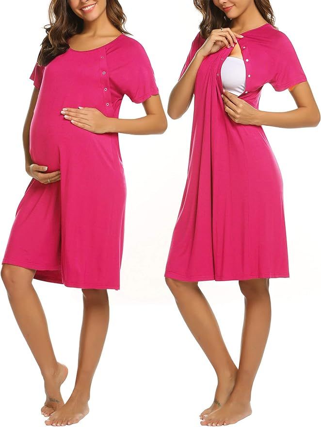 Ekouaer Women’s Nursing/Delivery/Labor/Hospital Nightdress Short Sleeve Maternity Nightgown wit... | Amazon (US)