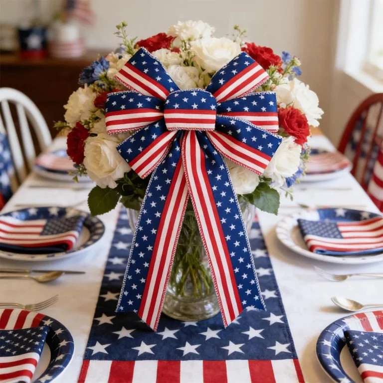 Fareti Large Patriotic Wreath Bows, Patriotic Star and Stripe America Flag Bow for Memorial Day A... | Walmart (US)