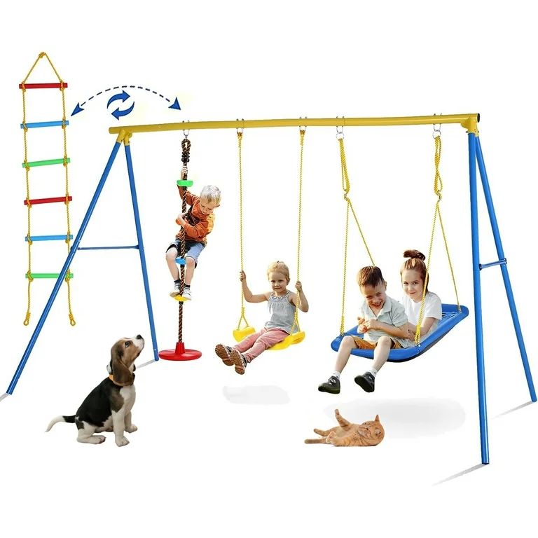 Qhomic 4 in 1 Swing Set, Heavy Duty A-Frame Swing Frame, Weight Capacity 440 lbs Adjustable Outdo... | Walmart (US)