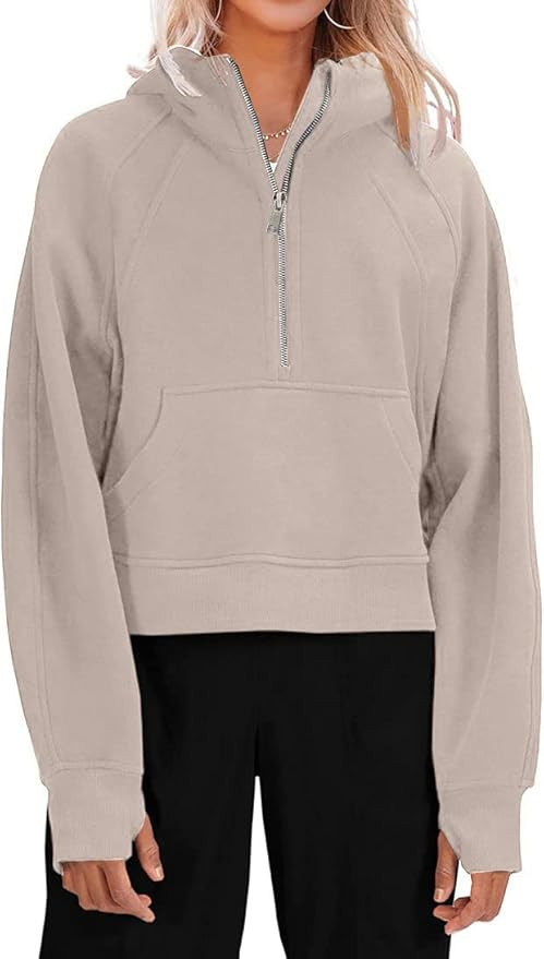 Womens Hooded Pullover Sweatshirts Half Zipper Crop Hoodie Fleece Lined Collar Zip Up Hoodies Cro... | Amazon (US)