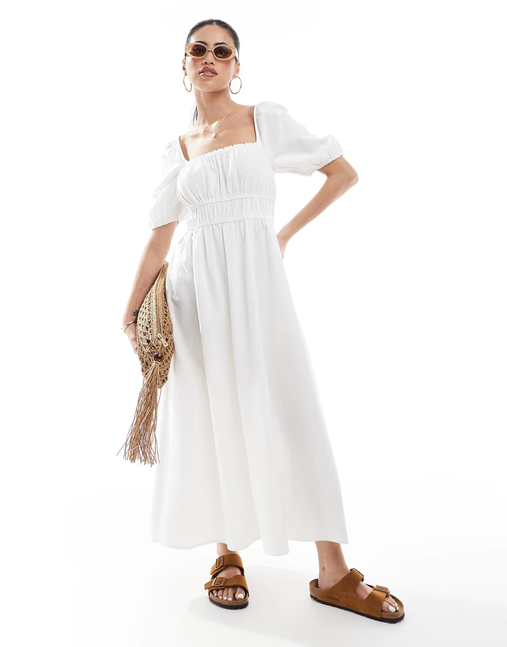 New Look puff sleeve milkmaid dress in white | ASOS | ASOS (Global)