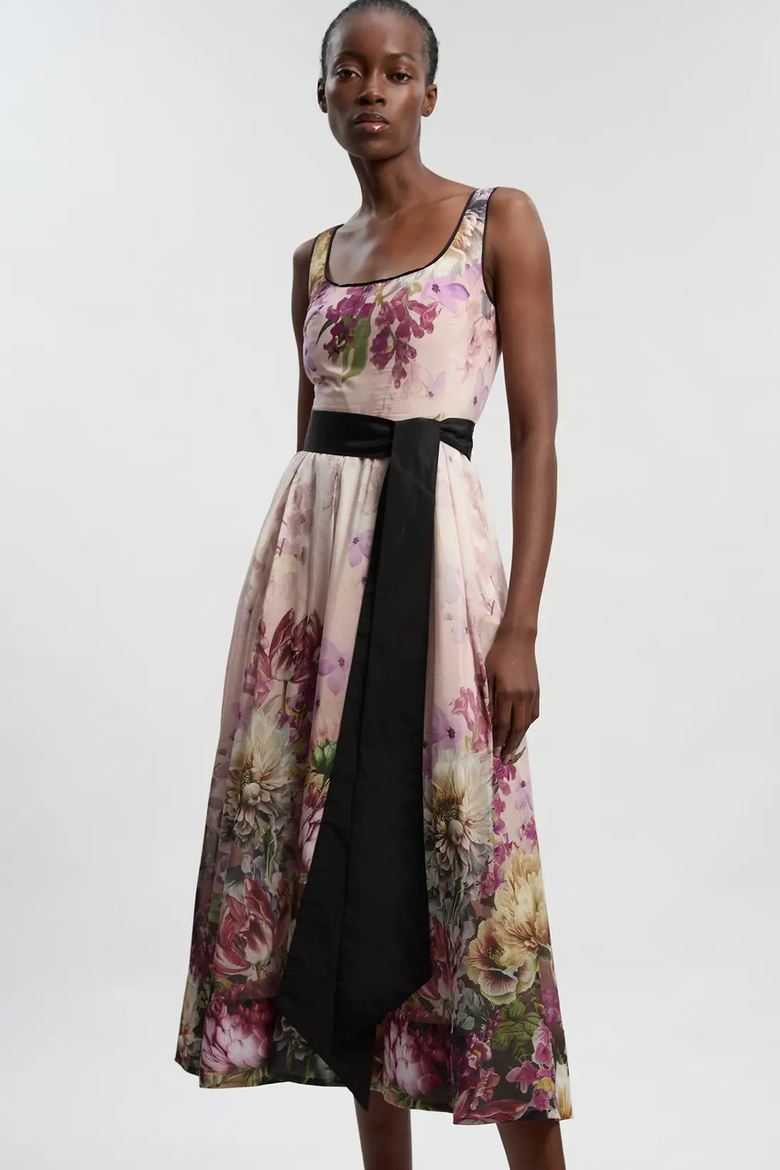 Floral Print Silk Cotton Strappy Woven Maxi Dress | Karen Millen