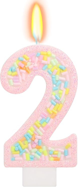 Number 2 Candle with Sprinkles, Pastel Pink Unicorn Rainbow Cake Topper, Two Sweet Birthday Decor... | Amazon (US)