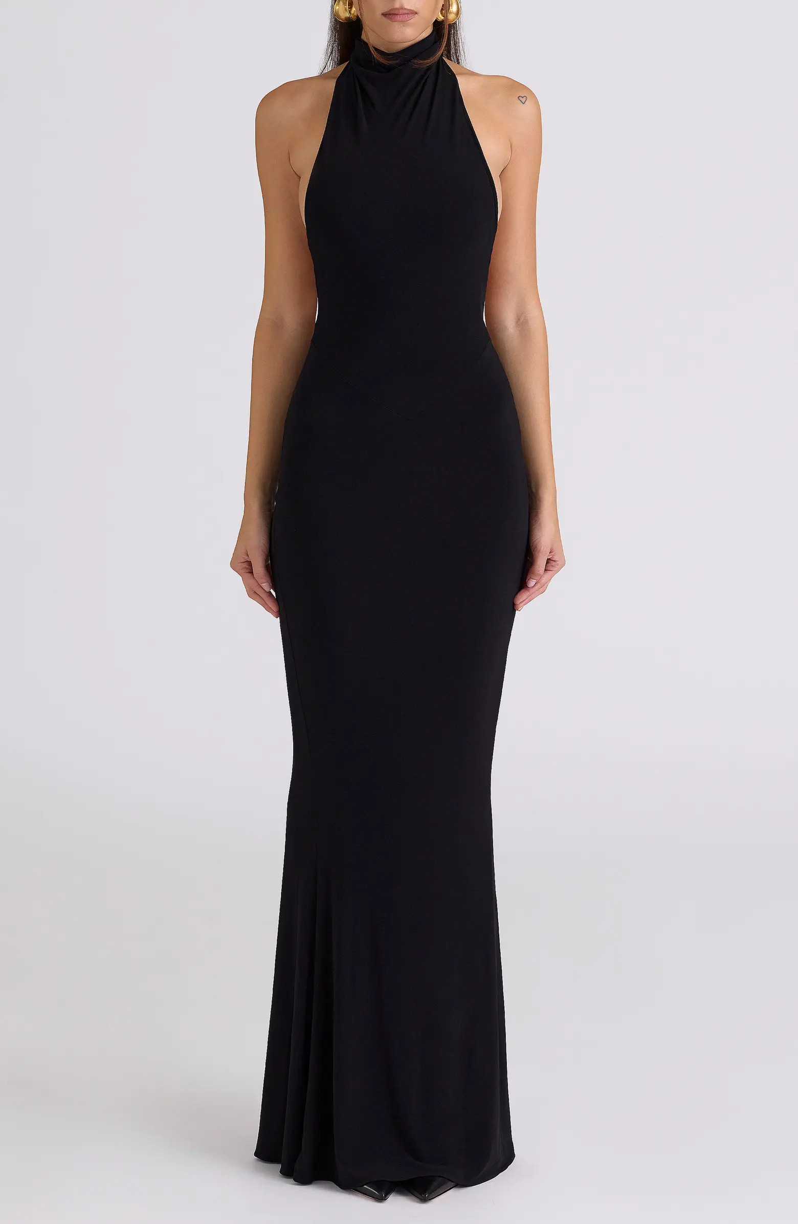 HOUSE OF CB Sadira Draped Jersey Halter Mermaid Gown | Nordstrom | Nordstrom