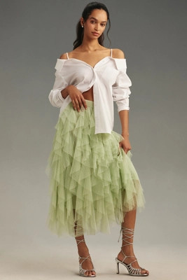The Chéri Ruffled Tulle Midi Skirt by Anthropologie | Anthropologie (US)