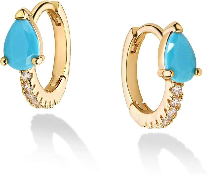 VACRONA Huggie Earrings for Women 18k Gold Plated Turquoise Huggie Earrings Cute Cuff Earrings Gi... | Amazon (US)