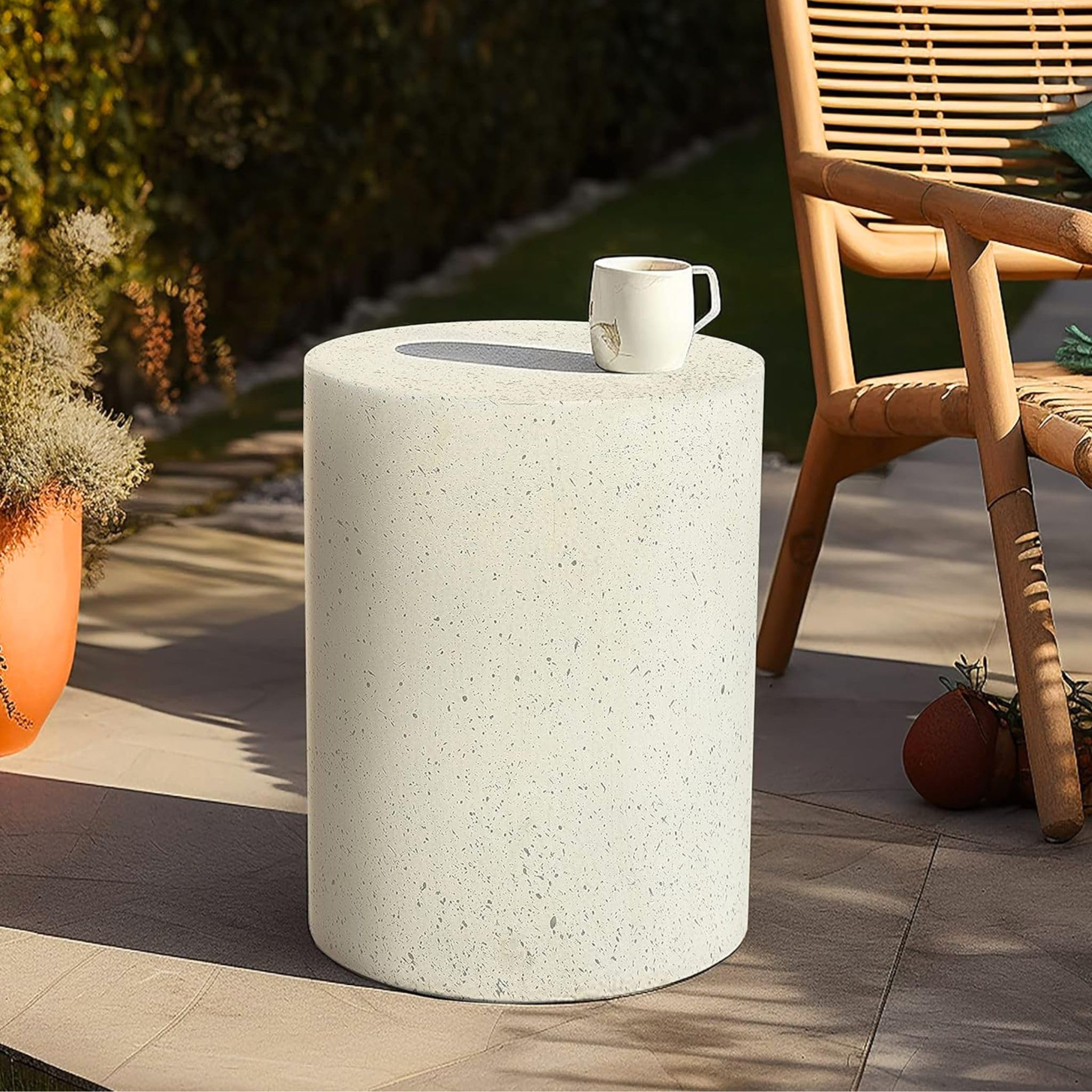 LuxenHome Outdoor Side Table, 18 Inch Cement Outdoor End Tables for Patio, Garden Accent Table, Modern Small Round Side Tables for Outside, Tree Stump Garden Stool Drum Indoor and Outdoor | Amazon (US)