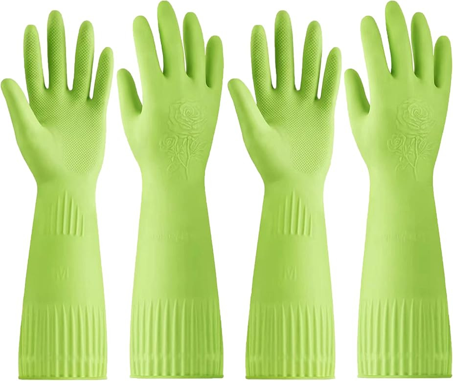 2 Pairs of Durable Cleaning Gloves, Reusable Non-Slip Rubber Gloves, Long Sleeve Waterproof House... | Amazon (US)