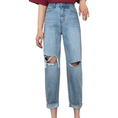 Anna-Kaci Women's High Waist Ripped Boyfriend Jeans for Casual Looks - Medium, Sky Blue | Target