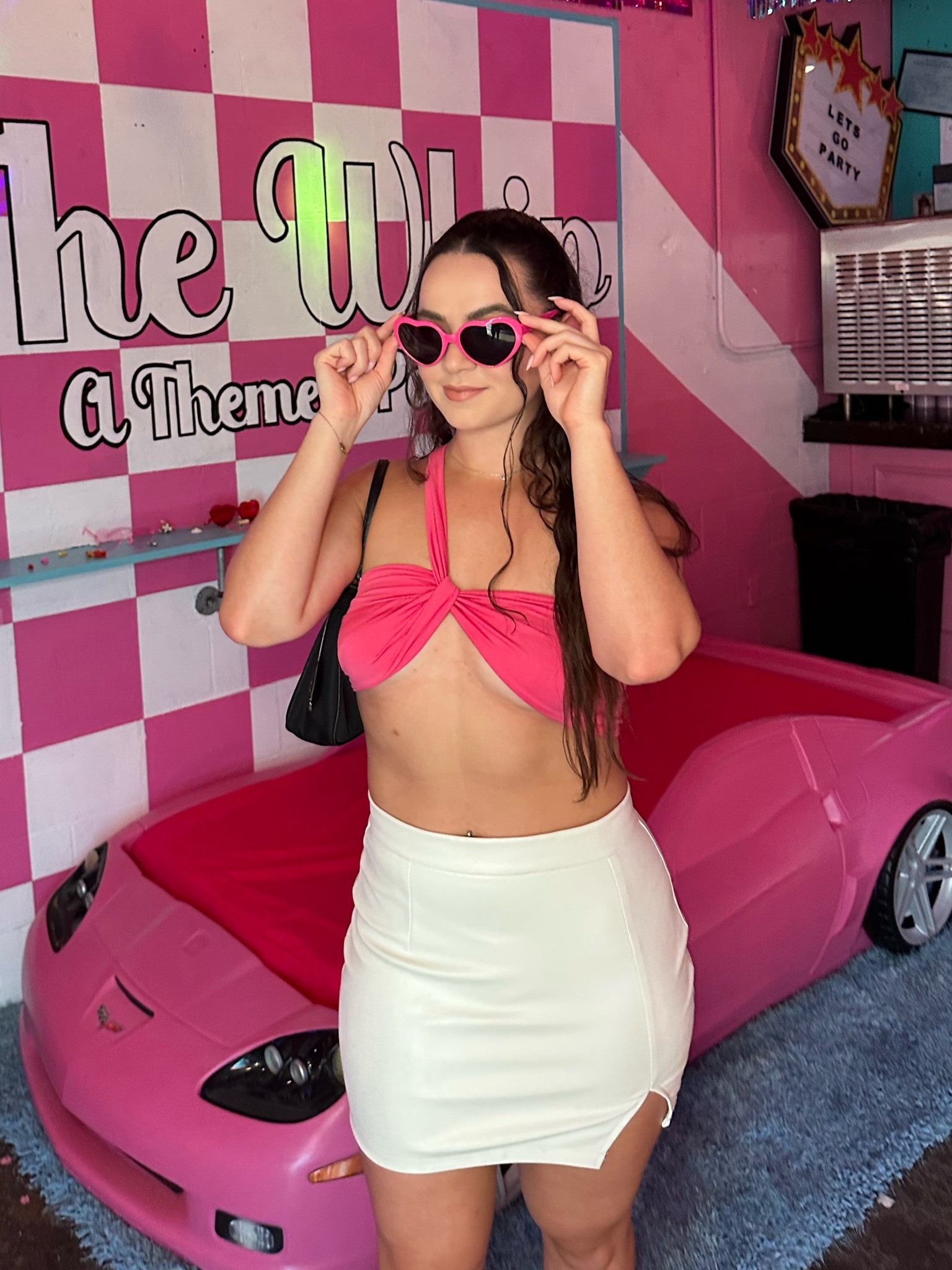 Valentine’s Day outfit. Galentines outfit ideas. Pink top. White faux leather skirt. Heart shaped glasses. Valentine’s Day fit  

#LTKstyletip #LTKMostLoved #LTKSeasonal