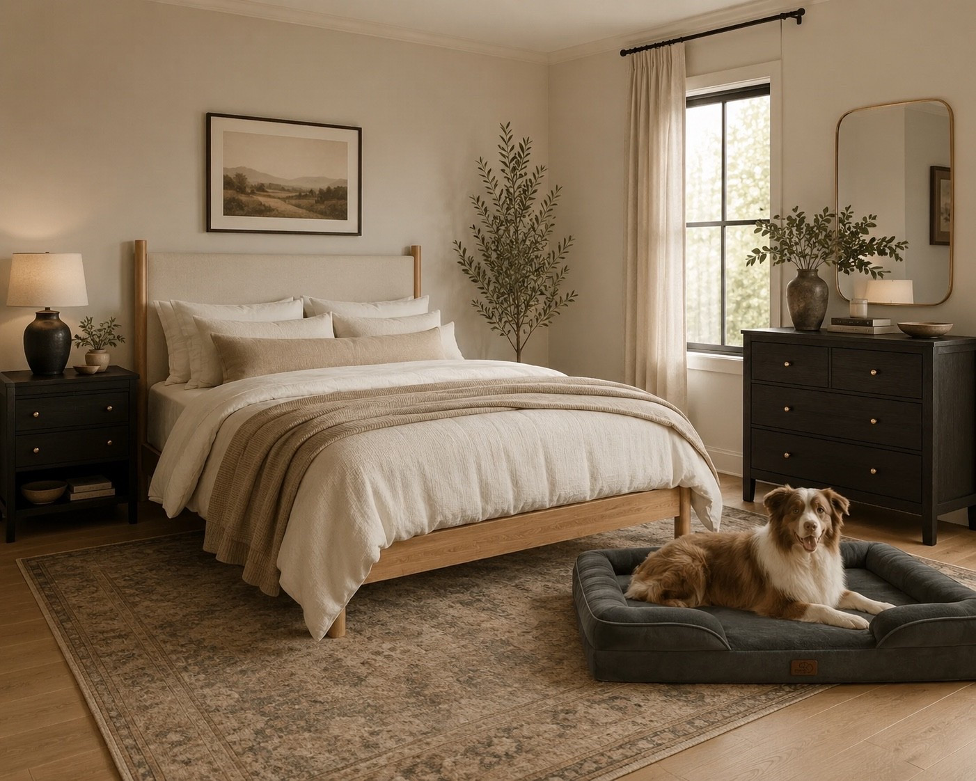 This gorgeous bed looks like Amber Lewis designed it herself. It is on sale for 70% off. The dog bed is on sale for 70% off as well! Wayfair has some amazing sales right now! ￼

#LTKSaleAlert #LTKHome