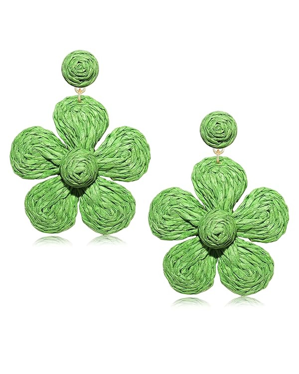 Rattan Earrings for Women Statement Boho Raffia Straw Wrapped Flower Drop Dangle Earrings Summer ... | Amazon (US)