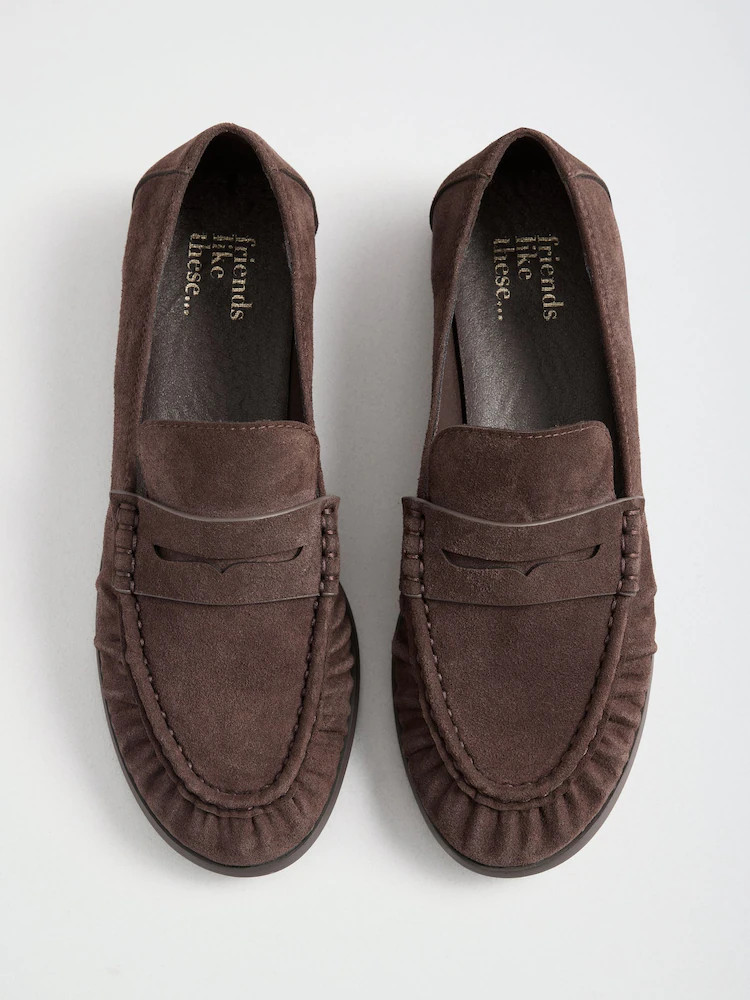 Friends Like These Dark Chocolate Brown Flat Ruched Comfort Slip On Penny Loafers | Next US