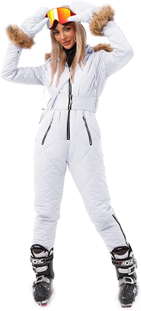 Aoysky Women Winter Onesies Ski Jumpsuit Outdoor Sports Snowsuit Fur Collar Coat Jumpsuit with Ho... | Amazon (US)
