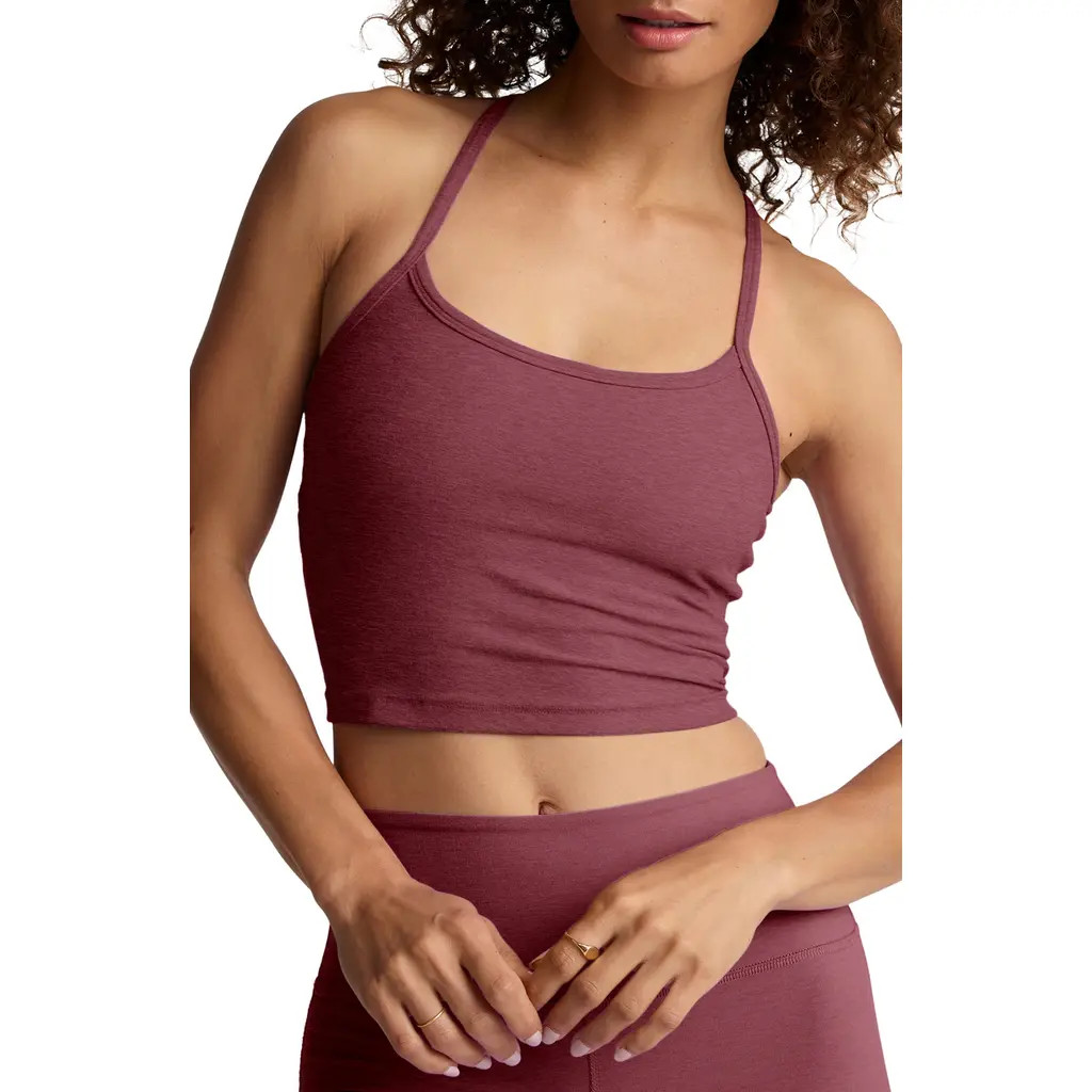 Beyond Yoga Space Dye Slim Racerback Crop Tank in Smooth Mauve Heather at Nordstrom, Size Large | Nordstrom